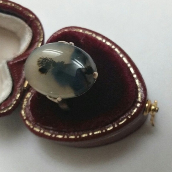 Estate Vintage 18k Yellow Gold Genuine Agate Ring